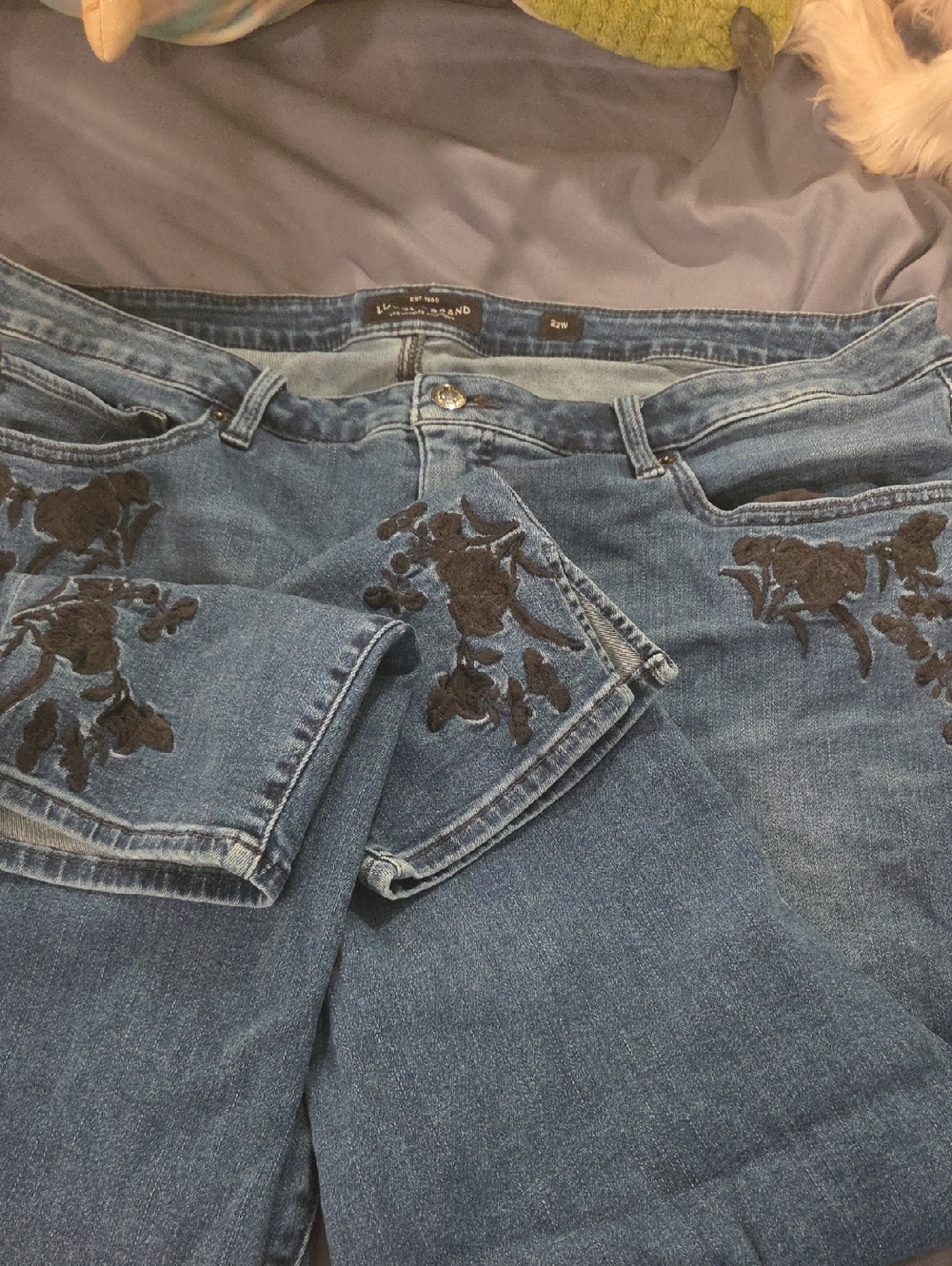 Lucky Brand Lolita Skinny Jean With Black Floral Embroidery